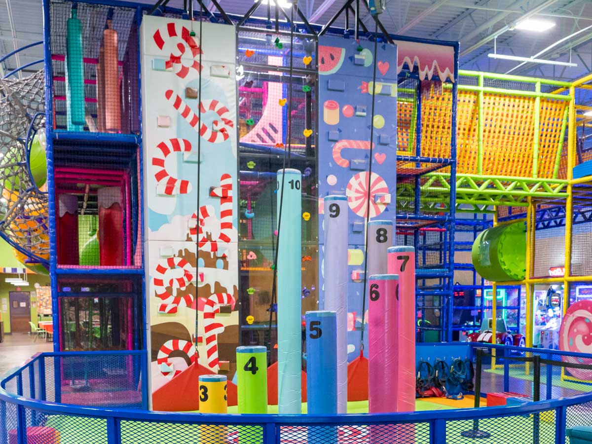 two indoor climbing walls for kids at Candeeland